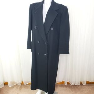Jones New York Vintage Black wool long trench peacoat  XL